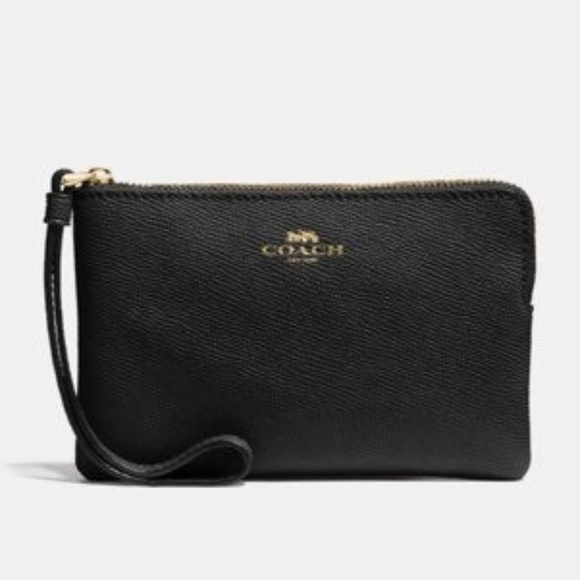Coach Handbags - Coach Corner Zip Wristlet Black Gold - NWT